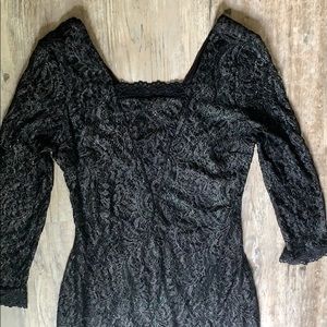 Black Metallic Lace Mid Dress